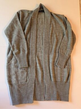 Open-Front Ribbed Shawl Collar Cardigan - Light Gray